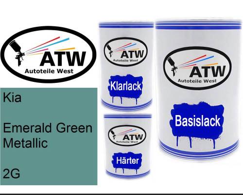 Kia, Emerald Green Metallic, 2G: 500ml Lackdose + 500ml Klarlack + 250ml Härter - Set, von ATW Autoteile West.